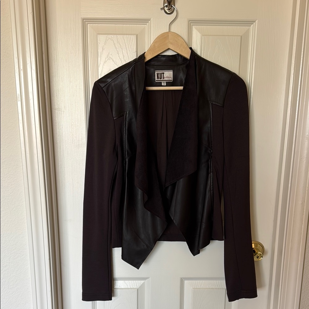 Kut from the Kloth Brown Mixed Media Drape Front Jacket